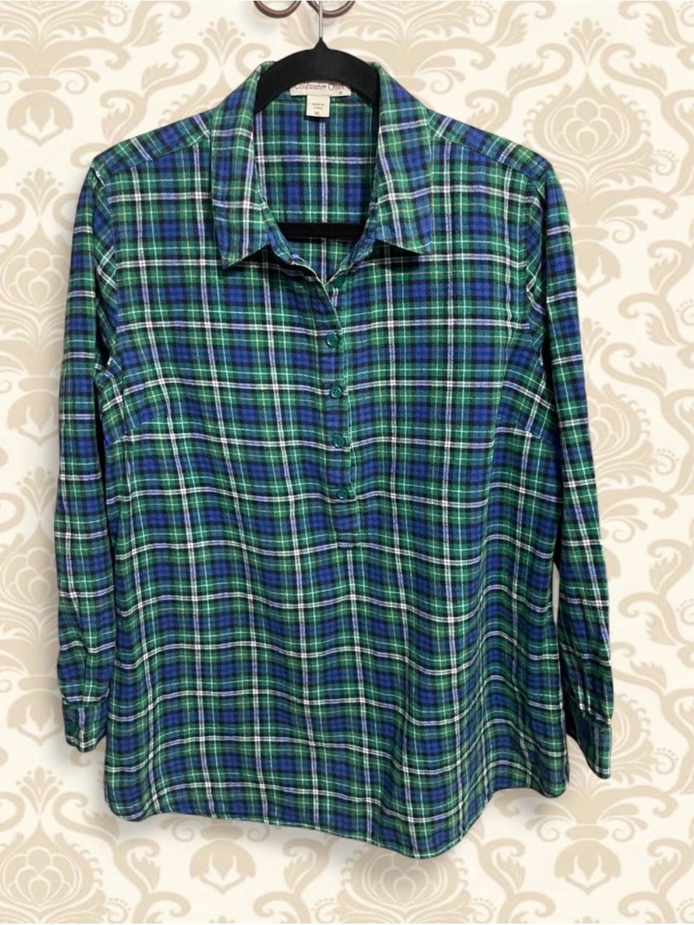 Coldwater Creek Blue & Green Plaid Button-Front Women's Shirt